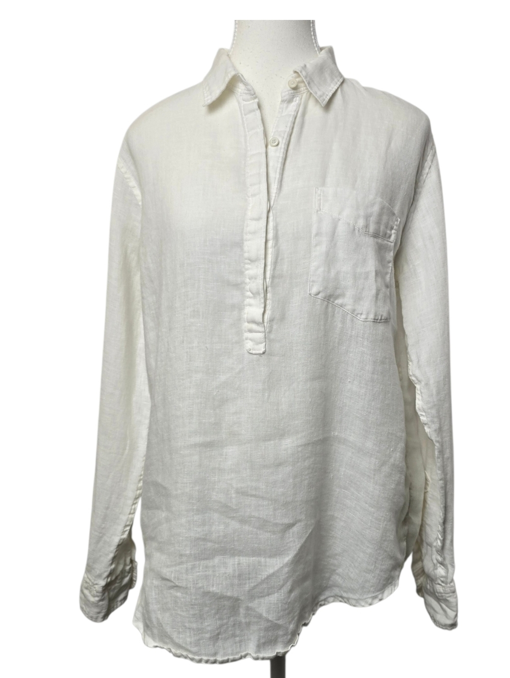 Gap White Linen Roll Tab Shirt Sz M | 1/2 Button Down Long Sleeve Top | Coastal